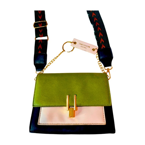 HP🌸Beautiful roomy like new crossbody unisex strap adjustable green and tan - Picture 1 of 15